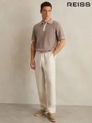 Reiss Stone Barges Linen Drawstring Relaxed-Fit Trousers (F64587) | $295