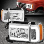 [LED DRL]FOR 87-91 FORD F150 F250 F350 BRONCO CHROME/AMBER CORNER HEADLIGHT LAMP