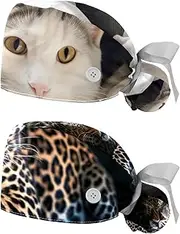 [YTYVAGT] 2-Pc,Nurse Scrub Caps,Scrub Hats with Buttons and Cotton Sweatband,Blanket and Cat