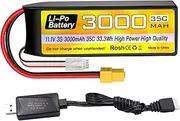 3S Lipo Battery 11.1V 3000mAh 35C with XT60 Plug and USB Charging Cable Suitable for RC Car, Truck, Remote Control Boat, RC Brushless Quadcopter, FPV Drone Battery