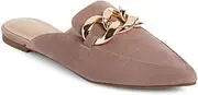 [Juliet Holy] Womens Mules Flats Pointed Toe Backless Loafers Slip on Metal Chain Slides
