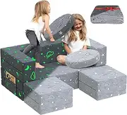 BIERUM Kids Couch, 6PCS Modular Kids Play Couch with Blanket, Play Couch Furniture for Bedroom and Playroom, Convertible Foam Couch and Floor Cushion for Boy & Girl