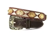 Western Belt Cowboy Leather Coffee Bullrider Concho Belt Pants 30 Cinto Vaquero