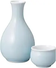 Ale-net Sake Set Tokuri Ochoko Set 2.5 x 4.5 inches (6.4 x 11.3 cm), 130 cc, Water Celadon Coated Ball Shaped Tokkuri (Small), Tokkuri & Guinomi (2 Pieces) Set, Ceramic, Mino Ware