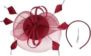 [Didiseaon] Gauze Fascinator Hat for Women Elegant Headband for Weddings Tea Parties Banquets Beautiful Floral Design Stylish for Cosplay Special Occasions Dark Red