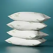 Giselle Bedding 4 Pack Pillow, Medium Firm Bamboo Fabric Pillows Covered Gel Pillows for Sleeping Bed Hotel Cushion Stomach Sleepers, Adjustable Shredded with Removable Washable Cover