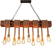 YPDTSNGV Rustic Farmhouse Chandelier 10-Light Cluster Pendant Lighting Fixture, Antique Wood Hanging Lamp Hemp Rope Drop Ceiling Lights, Kitchen Island Dining Room Chandeliers