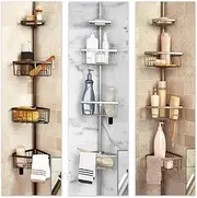 Luxury Telescopic Corner Shower Caddy, 4 Shelf Metal Spring Tension Pole (Silver)