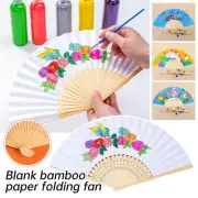 10pcs Blank White Foldable Paper Bamboo Hand Fans DIY Painting Folding Hand Fan