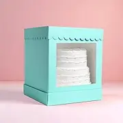 10" X 10" X 12" Tall Scalloped Cake Box - Pastel Blue