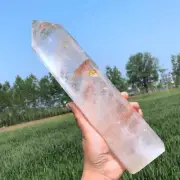 1.68kg Natural White crystal Obelisk Carved Quartz Crystal Wand Point