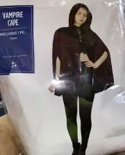 Vampire Velvet Hooded Cloak Long Robe Witch Capes Halloween Costume M/L 8-14