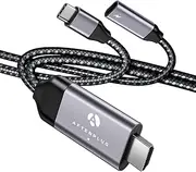 USB C Video Cable with Power Charging Port (6ft), Afterplug 2-in-1 4K60Hz Video Cable [USB4/ Thunderbolt 4/3 Compatible] for iPhone15/16, Nintendo Switch OLED, MacBook, Samsung DeX, iPad Pro