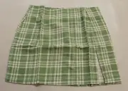 Motel Women's Checkered Half Zip Rinka Tablecloth Skirt JL3 Neon Mint Small NWT