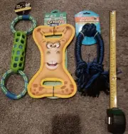 3x Puppy Toy 12" Tug Squeaky Rubber Braided Rope Dental Dog Chew Toys Fetch Lot