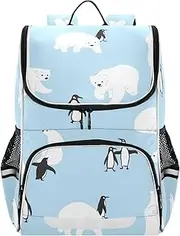 [AIXIWAWA] Penguin and Polar Bear Kids Backpack for School Travel Hiking, Large Capacity Causal Daypack School Bag with Reflective Strips for Boys Girls 12.2 x 7.87 x 16.14 inches, Blue, 12.2×7.8×16.1