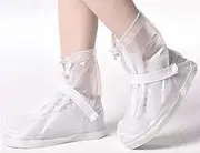 VBoo Shoe Covers with Zipper Hard Sole Version Waterproof Shoe Covers Reusable Galoshes for Rainy and Snowy Outdoors Garden etc, Rain Boots for Men Women Kid (X-Large, White)