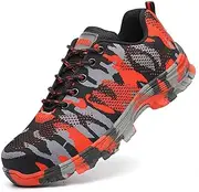 [SUADEX] Steel Toe Shoes Men, Women's Work Safety Industrial and Construction Sneakers, Outdoor Hiking Trekking Trail Waterproof Composite Shoes, Red-42
