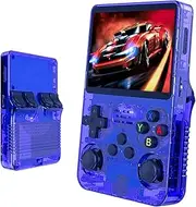 Yaxwon R36S Handheld Retro Gaming Console Linux System with 20000+ Classic Games，Retro Video Game Console 3.5-inch IPS Screen Blue Transparent, linux System Retro Game with 32+128G TF Card