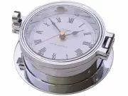 CLOCK, CHROME on CAST BRASS ROYAL MARINER SHIPS CLOCK 116mm, SEIKO QUARTZ #C622C