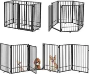 SMONTER Free Standing Dog Gate with Door Walk Through, 120'' Extra Wide Indoor Dog Fence, 31.5'' Height 6 Panels Foldable Metal Pet Puppy Gate for Stairs, Hallways, Doorway