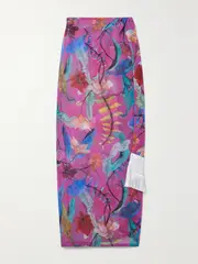 [PATBO] PATBO - Zamia Fringed Crochet-trimmed Printed Chiffon Pareo - Purple - US2 US 2 Purple