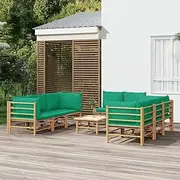 9 Piece Garden Lounge Set with Green Cushions Bamboo, Furniture Sets, Patio Furniture