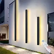 LED Outdoor Garden Wall Lights Lamp with Remote Control Dimmable Black Wall Sconce Long Strip Outside Indoor Wall Lamp Aluminium IP65 Waterproof Exterior Patio Hallway Night Wall Lighting (30cm 16W)