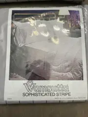 Vintage 70s Wamsutta Percale Twin Flat And Fitted Sheet NOS Gray With Stripes