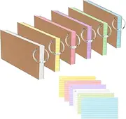 Yeanifeana 300 Index Cards with Reinforced Kraft Paper Cover, 3x5 Inch Study Flashcards & Cue Cards for Learning, Office & Home Supplies, Includes 6 Assorted Colors & 6 Metal Key Rings (300 Sheets)