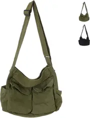 Canvas Tote Bag, Messenger Bag With Pockets Large Shoulder Hobo Crossbody Bag For Women And Men army green