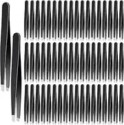 Lasnten 64 Pieces Eyebrow Tweezers for Women Men Slanted Precision Stainless Steel Tweezers Facial Hair Removal Ingrown Hair Eyelash Extension Plucking Blackhead(Black)