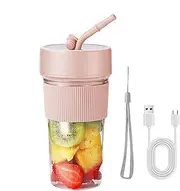 Fresh Juice Blender, 350ml Rechargeable Fruit Juice Mixer, Straw Design Personal Size Blender for Smoothies and Shakes, Handheld Blender with 6 Blades, for Home, Kitchen