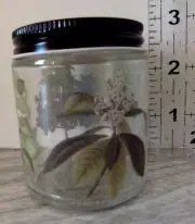 Small 4 oz. Glass Jar w/lid botanical plant stickers decorated NEW