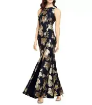 Aidan Mattox NEW Mermaid Gown Dress With Front Slit In Navy Multi Size 14 $440.0