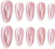 Sun&Beam Nails Handmade Press-on Medium Long Almond Fuchsia Pink Cat Eye Design Charming False Nail Tips 10 Pcs (#124 XS)