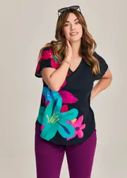 [Virtuelle] Taking Shape Cotton Abstract Floral T-shirt Size 18 in Print - Plus Size Women's Tops & T Shirts Print