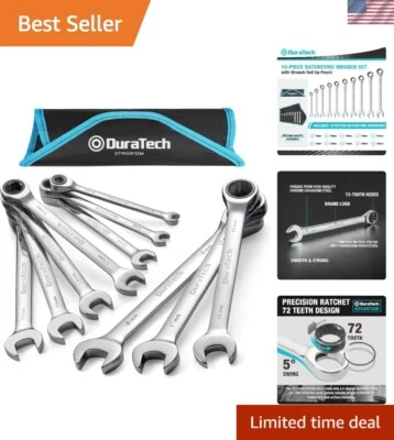 Versatile 10-Piece Ratcheting Wrench Set, 6-18mm Metric Sizes - Non-Slip Design
