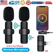 2 IN 1 Wireless Lavalier Microphone Audio Video Recording Mini Mic For iPhone US