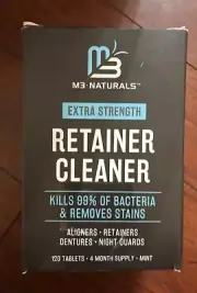 2 Pack M3 Naturals Retainer and Denture Cleaner 120 Tablets-Remove Stains & Odor