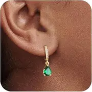[Kyerlyn] Gold Birthstone Hoop Earrings for Women, Teardrop Birthstone Dangle Earrings Dainty Gold Hoop Huggie Earrings Personalized Crystal Charm Minimalist Jewelry Birthday Gifts