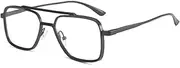 LJCZKA Retro Pilot Style Blue Light Blocking Glasses Blue Filter Anti Glare Gaming Glasses for Women Men Fashion Square Metal Frame Double Bridge Computer Glasses
