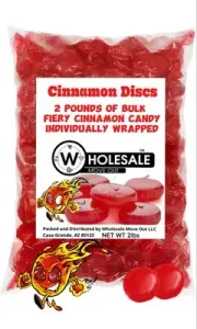 Cinnamon Discs Candy Bulk 2 Pound Bag Of Fiery Candy - Red Individually Wrapped