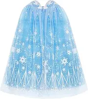 PHOGARY Princess Cape Blue Princess Cloak Snowflake Hooded Cape, Princess Fancy Dress Halloween Costume 2 Layered Tulle Carnival Birthday Party Cosplay Princess Dress Up for Girls