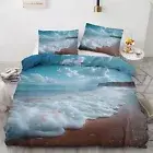 Duvet Cover Set, White Duvet Cover with Sea Wave Pattern Comforter Cover 3