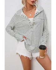 GGP Striped Thumbhole Drop Shoulder V Neck Top M