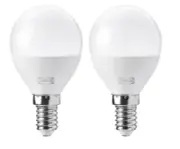 2 pack IKEA SOLHETTA LED Bulb E14 806 Lumen, Dimmable/Globe Opal White, 45 mm