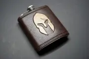 Spartan Helmet flask, Genuine leather 7 oz flask, Hip flask, Whiskey flask