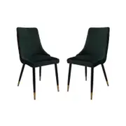 Set of 2 Kira Velvet Fabric Dining Chair Black Metal Legs - Emerald