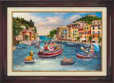 Thomas Kinkade Studios Mickey and Minnie in Italy 12 x 18 LE Canvas G/P Framed